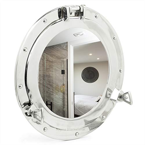 Nagina International Metal Crafted Nickel Plated Aluminum Porthole Bathroom Decor Mirror (15 Inches)