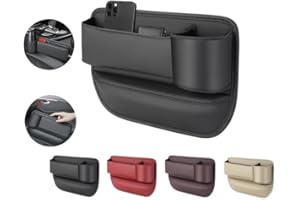OFY ONLY FOR YOU Car Leather Cup Holder Gap Bag,Seat Gap Storage Box,Adjustable Car Seat Storage Box,Leather Cup Holder Gap Bag with Cup Holder for Phones Glasses Keys Cards (Black,B)