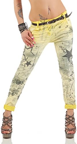 ZARMEXX Ladies Boyfriend Baggy Trousers with Belt Jeans trousers Cloth trousers Jeggings Chinos Stars -Print