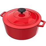 Vremi Enameled Cast Iron Dutch Oven Pot with Lid - 6 Quart Capacity for Preparing Low and Slow Cooking Meals - Electric Gas Stove Top Compatible Cookware - Deep Large - Red