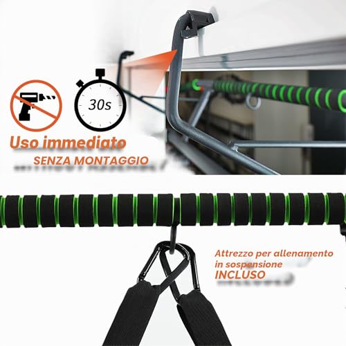 DH FitLife Barra per Trazioni da Porta | Impugnature Multiple | Senza Viti | Sbarra Trazioni 200 kg | Pull Up Bar Pieghevole | Montaggio Facile e Veloce | Elastici Trazioni Inclusi | Per Porta 70–92 cm