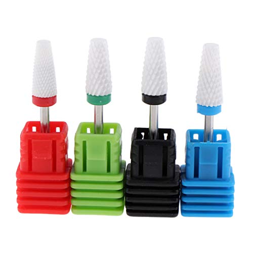 Fenteer 4x 3/32' Shank Pro Ceramic Files Flame Drill Foot Bit Nail Art Salon Electric Drill Manicure Tools, Fine/Medium/Coarse Grit, White Head