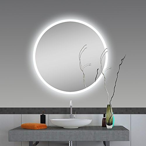 Homeswee Circle Plain Bathroom Mirrors for Wall, Dimmable and Color Changeable by Smart Sensor, Safety Illuminated Washroom Mirror, Wall Mounted Environmental Protection Mirror(32×32 Inch)