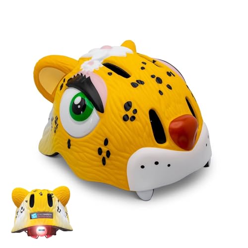 Crazy Safety Yellow Leopard Kids Bike Helmet | Bike helmet for children aged 2-7 years for bicycles, skateboards, balance bikes, scooters, inline skates Lightweight and adjustable 3D helmet 49-55 cm — image 1