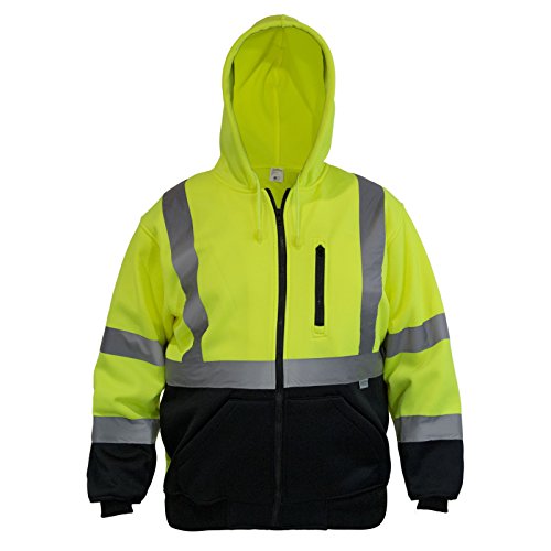 JORESTECH High-Visibility Full-Zip Safety Hoodie, ANSI/ISEA 107 Compliant, Reflective Tape, Polyester Fleece Work Sweatshirt Yellow