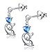 925 Sterling Silver Cubic Zirconia Blue Cz Heart Dolphin Stud Earrings for Women Marine Jewelry Birthday Gift