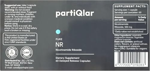partiQlar NR Supplement - High Purity Nicotinamide Riboside Capsules - NAD+ Booster for Anti-Aging, Cellular Energy & Repair - Alternative to NMN - 60 Veggie Capsules