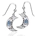 Celtic Knot and Crescent Moon Spirit with Genuine Rainbow Moonstone Sterling Silver Hook Earrings