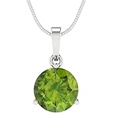 Clara Pucci 14K White Gold Plated Solitaire 18" Box-Chain Necklace - Sterling Silver 2ct Round Cut Peridot Pendant