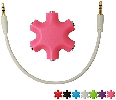 Headset Adapter , Mobile Phone Music Share Device,SUNYOUNGER 6-Way 3.5mm Stereo Audio Headset Hub Music Share Splitter Up to 5 Headphones to iPod MP3