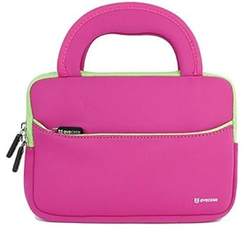 Evecase 7~8 inch Tablet Ultra-Portable Neoprene Zipper Carrying Sleeve Case Bag with Accessory Pocket - Hot Pink/Green