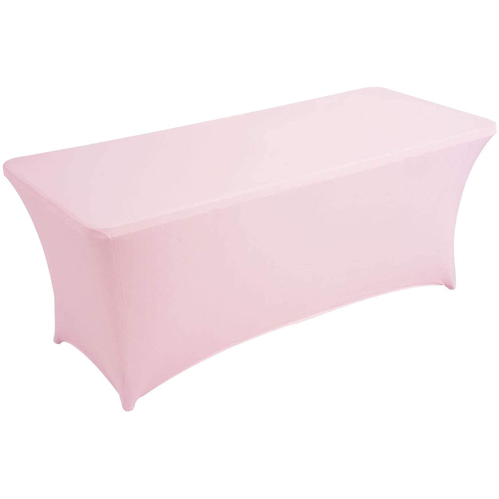 JIAHU 6ft Rectangle Spandex Stretch Tablecloth Tight Fitted Table Cover Wedding Pink 1Pc