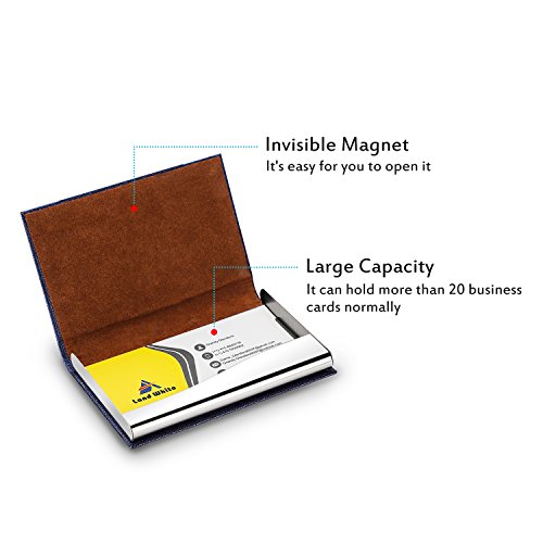 Business Card Holder, AHGXG Professional Leather Business Card Case Metal Name Card Holder Slim Stainless Steel With Magnetic Shut, Hold 20 Business Cards For Men&Women, Blue