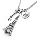 Godyce Heart Key Crown Eiffel Tower Pendant Necklace Women Gril - Stainless Steel Silvering