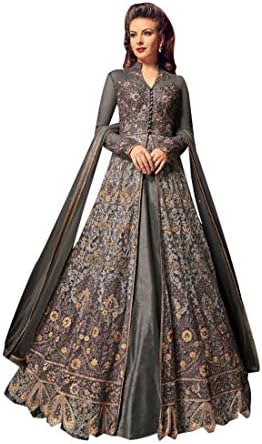 インディアン エスニック グレー スプリットカット ワーク アバヤ スカート パンツ スーツ レディース ヘビー パーティー フェスティブ ウェア 8123