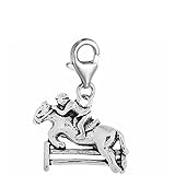 Jockey on Horse Jumping Over Fence Clip on Charm