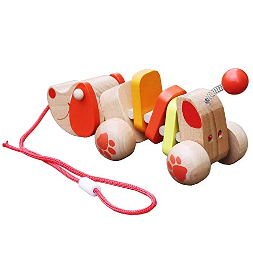 Timy Puppy Wooden Pull Along Toy for Baby Toddler Kids Boys & Girls - Thumbnail 4