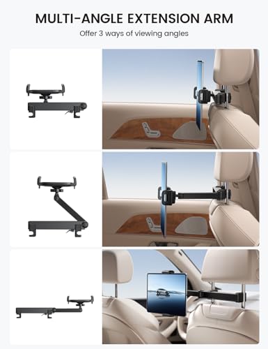 Lamicall Tablet Holder for Car Headrest - [Lockable] [3 in 1 Extension Arm] 2024 Car Backseat Tablet Mount, Road Trip Essentials for Kids, for iPad Pro, Air, Mini, Galaxy, Fire HD, 4.7-13" Tablets