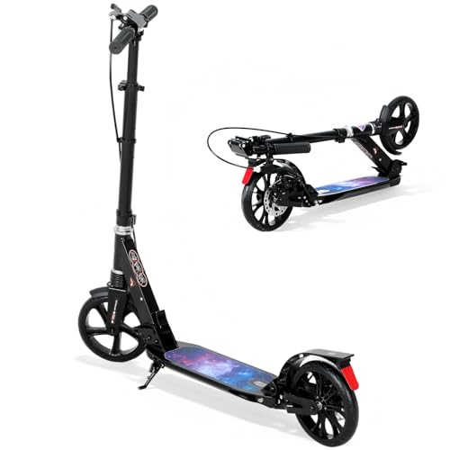 ISE Folding Scooter with 2 Aluminium Wheels, Adjustable Handlebar Height, Double Shock Absorption and Braking System, Ferris Wheel with Non-Slip Tyre, for Adults and Teens from 12 Years to 100 kg