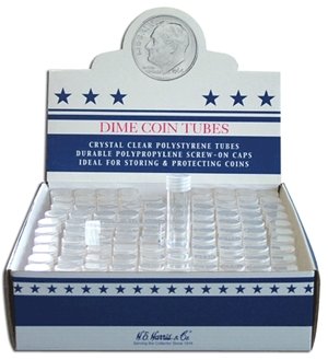 100 Round Dime Coin Tubes Round Dime New Crystal Clear Polystyrene - Box 100