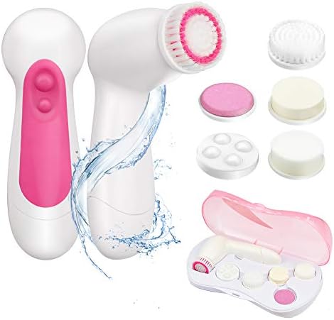 Facial Brush Waterproof 6 in 1 Facial Cleansing Brush Electric Body Skin Cleansing System Face Cleaner Brush for Blackheads, Gentle Exfoliating, Deep Cleansing and Acne