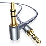 AINOPE Aux Cables [2-Pack/6.6ft], 90&deg;Angled 3.5mm Aux Cord[Hi-Fi Sound, Nylon Braided] Male to Male Stereo Audio Cables Compatible with Car, Beats Headphone, Studio, Recorder, Smartphone- Grey