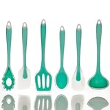 5+1 Piece Silicone Spatula Set in Teal with Free Pasta Spoon by Polar Pantry - Spatula, Spoonula, Turner, Scraper and Ladle ()