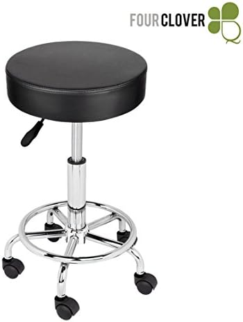 FOUR CLOVER Beauty Hydraulic Rolling Medical Tattoo Massage Facial Spa Salon Stool Chair With Foot Rest (Black)