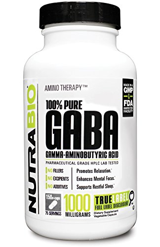 NutraBio 100% Pure GABA (Gamma-Aminobutyric Acid) 500 mg - 150 Vegetable Capsules