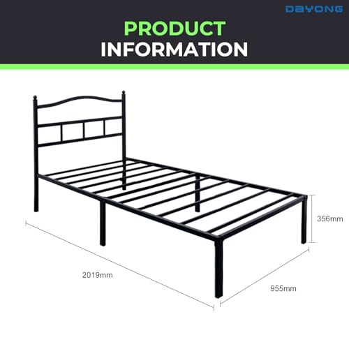 DAYONG Metal Bed Frame, 35.6 cm Tall Platform Bed Frames with Headboard, 600kg Weight Capacity, Single 201.9 x 95.5 cm, Steel Slat Platform, Under Bed Storage, Easy Assembly