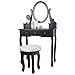 Tobbi Vanity Mirror Table Set in Black Finish Home Furniture Make up Desk Oval Mirror Table with Stool