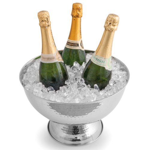 Kosma Stainless Steel Punch Bowl | Champagne Beer Wine Cooler - Hammered Finish with Free Ice Scoop (40 cm)