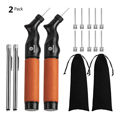 OUTGEAR 2 Pack Dual Action Ball Pump for Soccer Ball, Football & Basketball with 5 Replacement Needles, Elegant Storage Pouch and Pressure Gauge