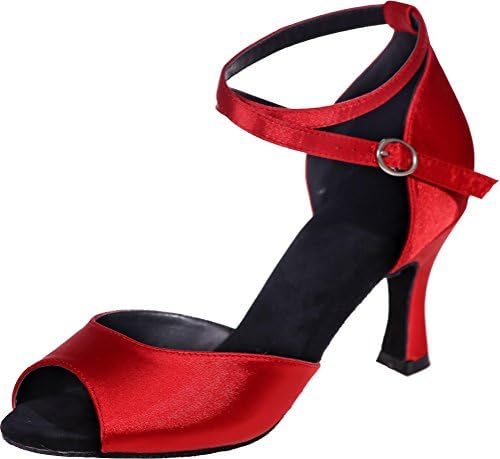 Find Nice Womens Latin Dance Shoes Tango Cha-Cha Swing Ballroom Party Wedding Sudue Sole 3IN Ankle Straps Peep Toe Satin