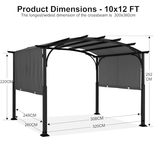 ABCCANOPY Arched Pergola 10'x12' with Retractable Sun Shade, Dary Gray image 22