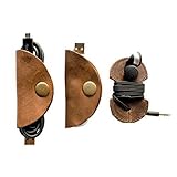 Rustic Cord Keeper (Cord Clam) & Headphone Wrap 3-Pack Handmade by Hide & Drink :: Bourbon Brown