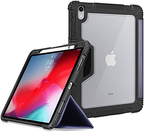 Bigphilo SPA SERIES Clear iPad Pro 11 Case 2018, PU Leather iPad Pro Trifold Smart Folio with Pencil Holder [Apple Pencil Charging Supported, Heavy Duty Hard Back Cover for 11-inch iPad Pro, Dark blue