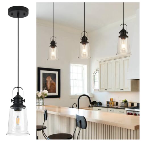 Haolaike Glass Pendant Lights Kitchen Island, Black Hanging Light, 1 Pack at Amazon