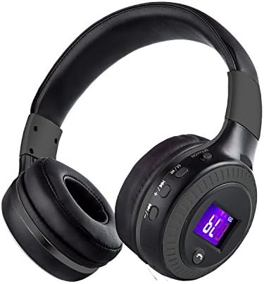 Bluetooth Over Ear Headphone Wireless Portable Stereo Sound On Ear Headsets with Mic Deep Bass Support Hands-free LED Display Screen for Smartphones Tablet PC Adult Sports (Black)