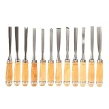 Alikeke Professional 12 Piece Wood Carving Chisel Set 8" Sharp Hand Woodworking DIY Tools Knife Cutter Great for Beginners Multi-Shape