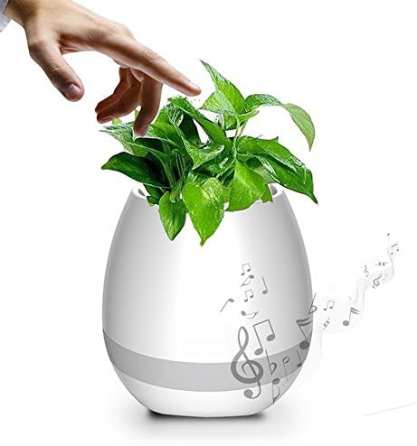 tengeer Music Flowerpot Touch Plant Piano Music Playing Flowerpot Smart Multi-color LED Light Round Plant Pots Bluetooth Wireless Speaker (White)