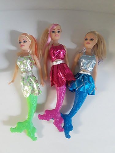 American Pretty little Mermaid Fashion Dolls, 11 in. Color Coordinating Dress, Tail, and Hair Bundle of 3