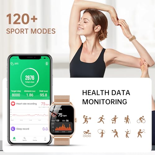Smart Watches for Women, 1.85"HD Fitness Watch with Bluetooth Calling, Health Tracker for Sleep/Heart Rate/SpO2, 120+ Sports, 200+ Dials, IP68 Waterproof, Smart Watch for Android iOS (Rose Gold)