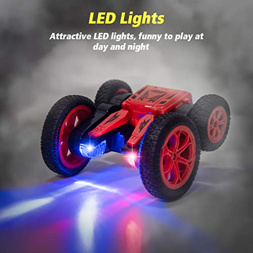 Funkprofi Remote Control Cars RC Stunt Cars for Kids, 1:24 4WD Double Sided Rotating, 360° Flips Spin to Bloom, 2.4Ghz Rechargeable RC Cars with LED Headlights, Toy Cars for Boys & Girls Gifts