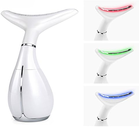 Hand held Neck&Face Lifting Tightening Anti-Aging Vibration Deep Wrinkle Removal Beauty Device with Blue Green Red light, Portable Neck Heating Massager