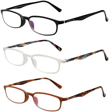 Amorays Womens Mens 3 Pack Magnifying Reader Slim Rectangle Reading Glasses 1.0 1 .5 2 00 2.50 3.0 3.5 AM503 (+1.50)