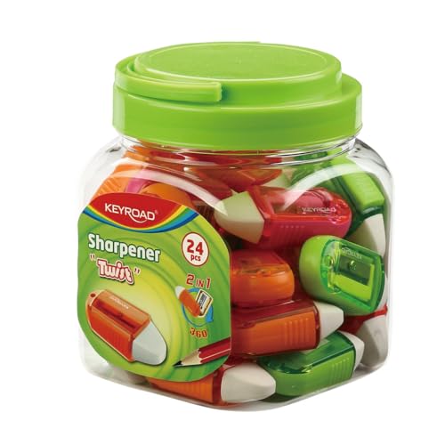 Keyroad Temperamatite in plastica con gomma, temperamatite Twist, temperamatite singolo, in tubo di plastica, confezione da 24 pezzi