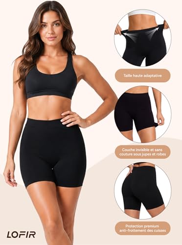 LOFIR Anti-Friction Thigh Shorts: Women's Boxer Shorts without Seams High Waist for Cycling Skirt Leggings Yoga Pack of 3