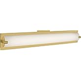 Kuzco Lighting Lighthouse 26" Vanity Light | Brushed Gold Finish | Matte Opal Glass Cylinder | Modern LED Bathroom Wall Light