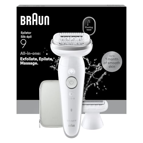Braun Epilateur Electrique Femme Silk·épil 9, Etanche, Tête Pivotante Pour Une Épilation Facile, Coffret Avec Sabot Tondeuse Et Tête de Rasage, Argent, 9-041